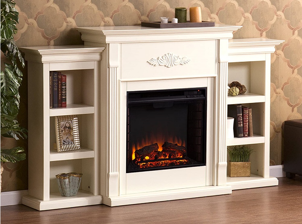 SEI Furniture Tennyson Electric Bookcases Fireplace